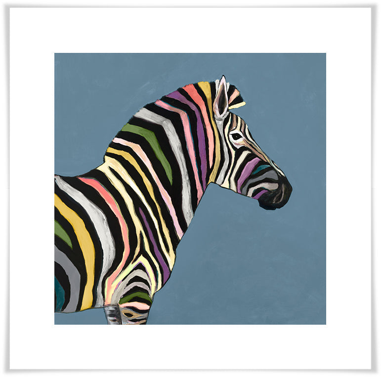 Wild Zebra on Blue - Paper Giclée Print