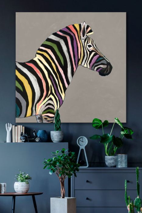 Wild Zebra on Taupe - Canvas Giclée Print