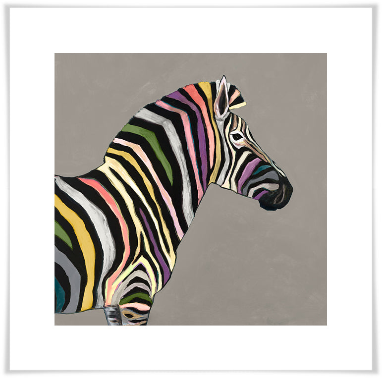 Wild Zebra on Taupe - Paper Giclée Print