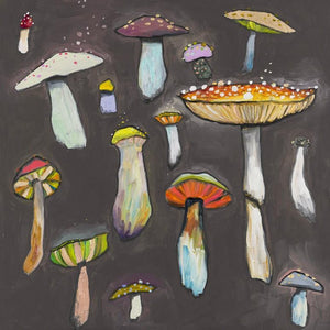 Wild Mushrooms on Grey - Canvas Giclée Print