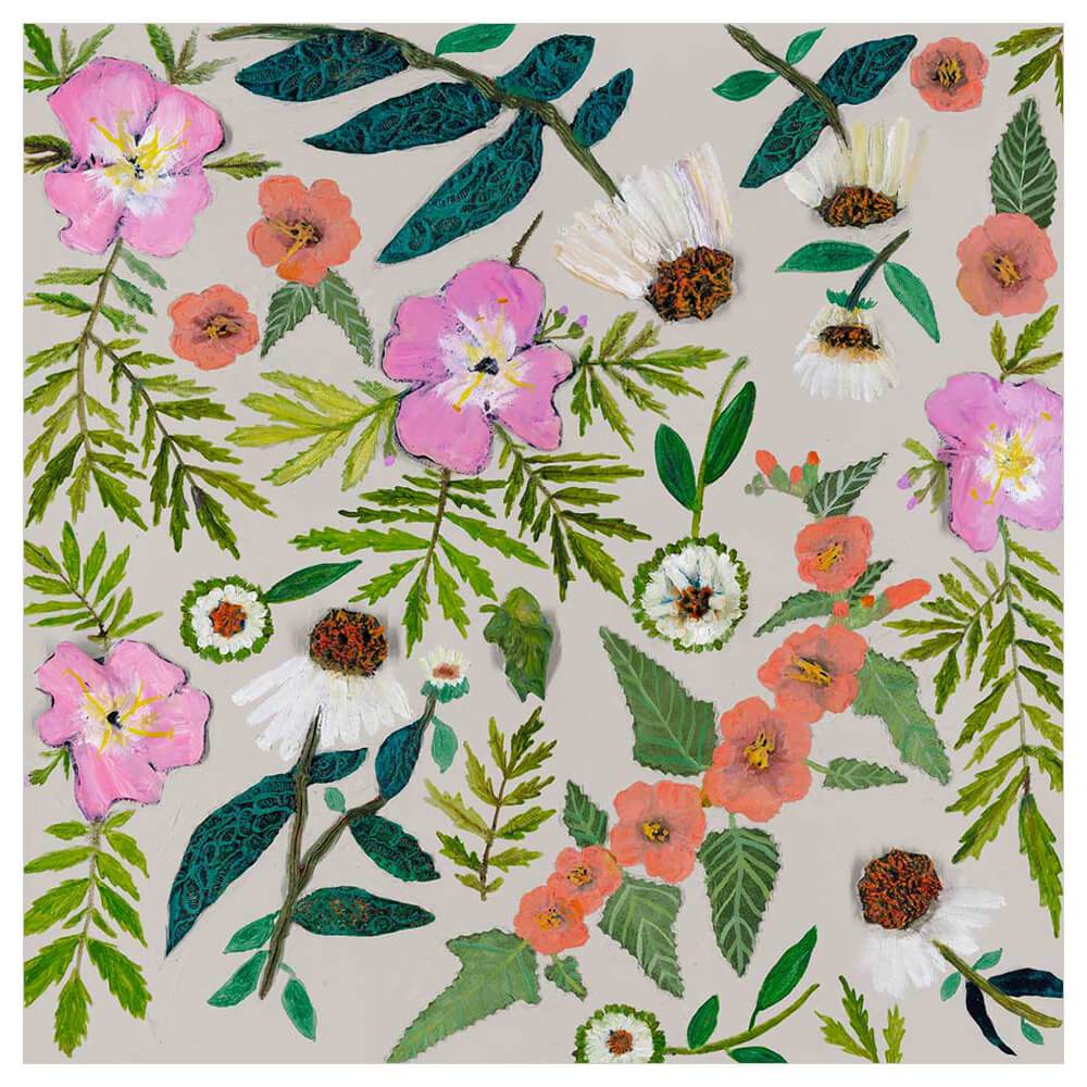 Wildflowers - Evening Primrose & Coneflowers - Stone - Canvas Giclée Print