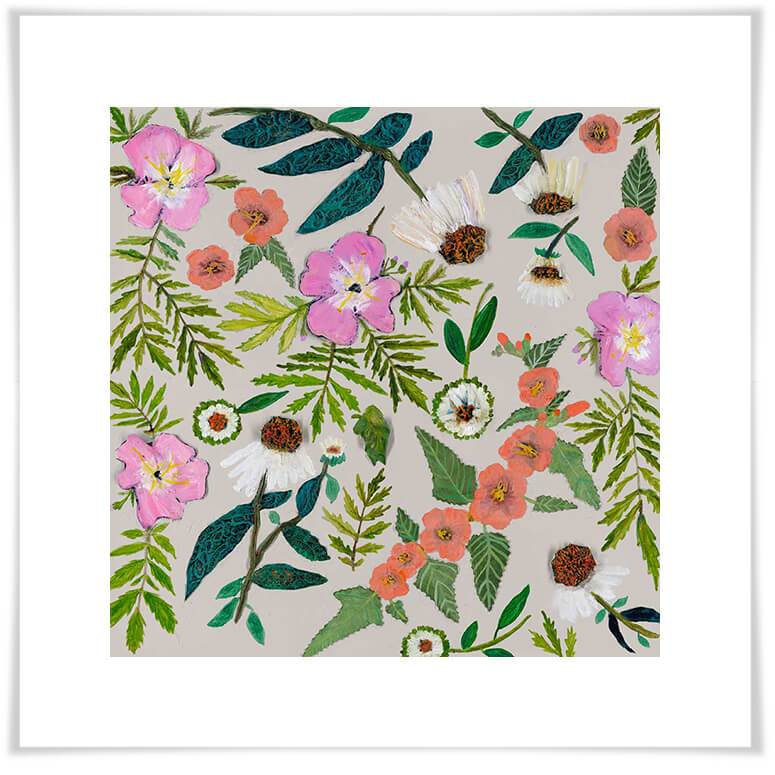 Wildflowers - Evening Primrose & Coneflowers - Stone - Paper Giclée Print