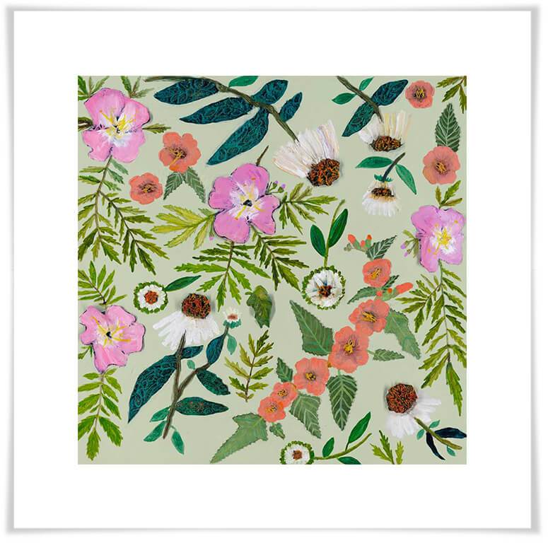 Wildflowers - Evening Primrose & Coneflowers - Paper Giclée Print