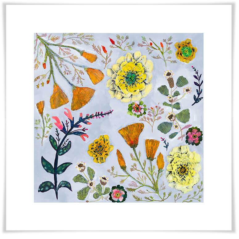 Wildflowers - Frog Fruit, Coral Sage & Poppies - Lavender - Paper Giclée Print