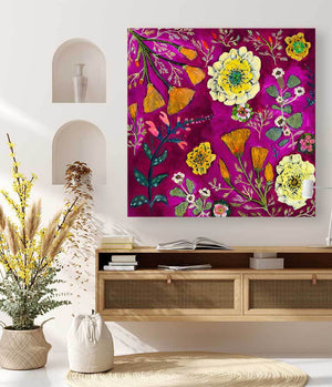 Wildflowers - Frog Fruit, Coral Sage & Poppies - Canvas Giclée Print