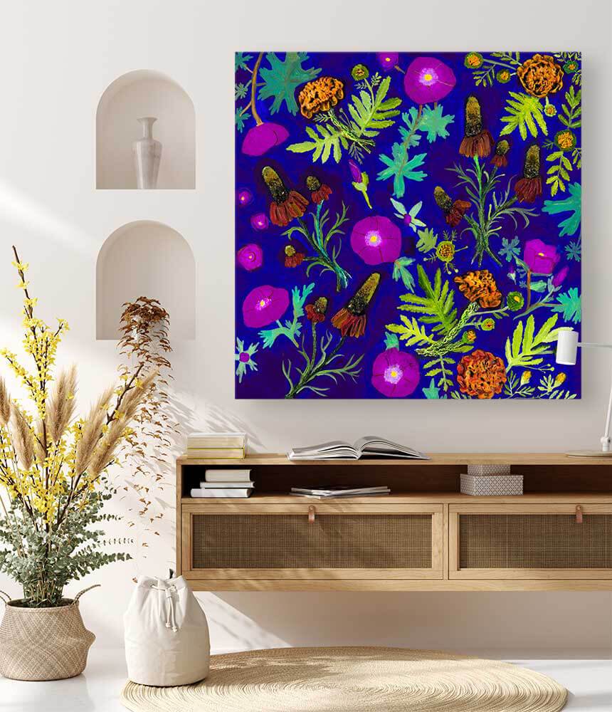 Wildflowers - Marigolds, Mexican Hats & Winecup - Canvas Giclée Print