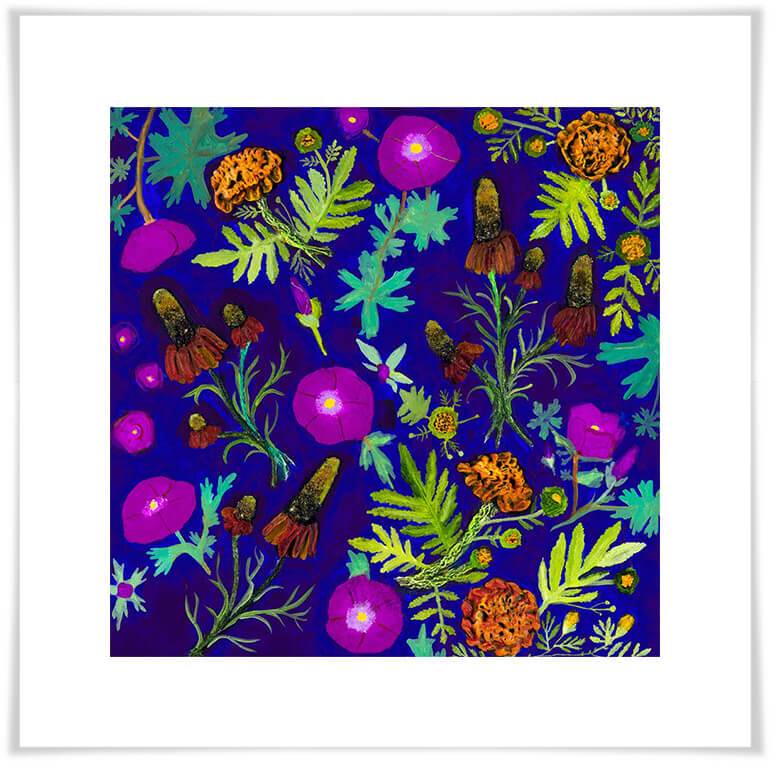 Wildflowers - Marigolds, Mexican Hats & Winecup - Paper Giclée Print