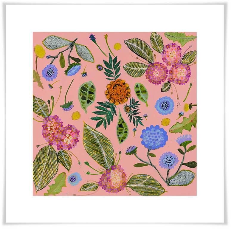 Wildflowers - Pincushions, Dandelions & Lantana - Paper Giclée Print
