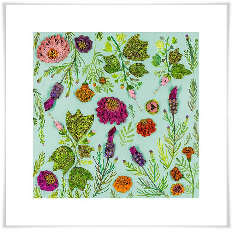 Wildflowers - Spanish Lavender & Pink Turk's Cap - Blue - Paper Giclée Print